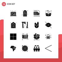 grupo de símbolos de ícones universais de 16 glifos sólidos modernos de elementos de design de vetores editáveis de caixa de coração de amor de compras