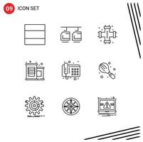 conjunto de pictogramas de 9 contornos simples de elementos de design de vetores editáveis de supermercado de comunicação de encanador de cozimento