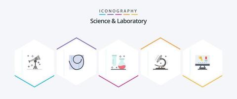 pacote de ícones planos de ciência 25, incluindo biologia. microscópio. química. laboratório. tubo vetor