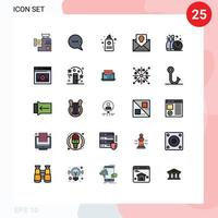 25 interface de usuário linha cheia pacote de cores planas de sinais e símbolos modernos de fonte de horror de pinho de boliche endereço de halloween elementos de design de vetores editáveis