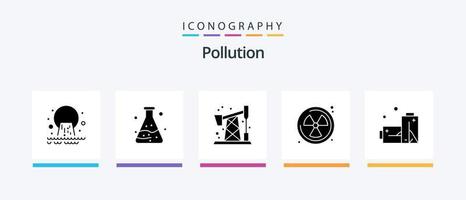 pacote de ícones de glifo de poluição 5 incluindo . gás. poluição. baterias. radioativo. design de ícones criativos vetor