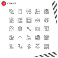 Pacote de linha de interface de usuário 25 de sinais e símbolos modernos de dados gráficos iphone negócios dinheiro editável elementos de design vetorial vetor