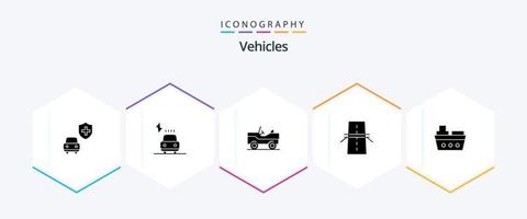 Pacote de ícones de 25 glifos de veículos, incluindo mar. barco. veículo. rodovia. criativo vetor