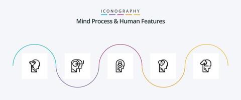 processo mental e pacote de ícones de linha 5 de recursos humanos, incluindo dados. seguro. ensino. trancar. humano vetor