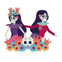 caveiras de catrina mexicana dançando personagens vetor