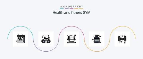 linha de ginástica cheia de pacote de 5 ícones planos, incluindo peso. academia. ginástica. ginástica. proteína vetor