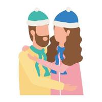 casal de jovens amantes com personagens de chapéu de natal vetor