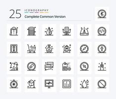 pacote completo de ícones da versão comum de 25 linhas, incluindo download. flecha. cor. trabalhos. cadeira vetor