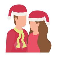 casal de jovens amantes com personagens de chapéu de natal vetor