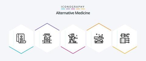 pacote de ícones de 25 linhas de medicina alternativa, incluindo maca. médico. médico. doutor. corrida vetor