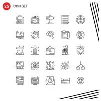 conjunto de pictogramas de 25 linhas simples de documento de página de direção de relatório de distintivo elementos de design de vetores editáveis