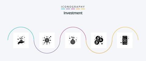pacote de ícones de glifo 5 de investimento, incluindo . investimento. mão. bancário. moedas vetor