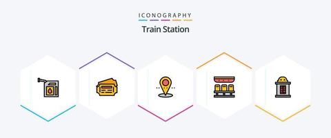 estação de trem 25 pacote de ícones de linha preenchida, incluindo . lar. PIN. bilhete. transporte vetor