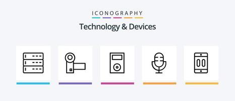 Dispositivos linha 5 pacote de ícones incluindo hardware. dispositivos. Móvel. telefone. hardware. design de ícones criativos vetor