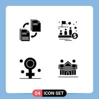 grupo de 4 glifos sólidos modernos definidos para compartilhar elementos de design de vetor editável feminino ipo de documento comercial