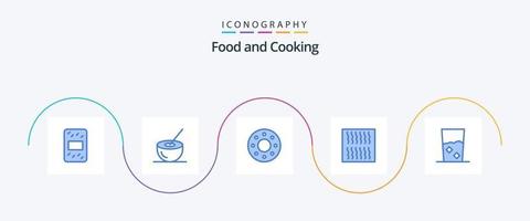 pacote de ícones de comida azul 5, incluindo cozinha. feito. rosquinha. e. massa vetor
