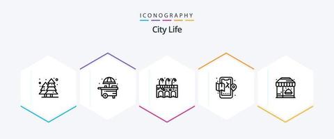 pacote de ícones de 25 linhas de vida na cidade, incluindo comida. vida. vida. cidade. vida vetor