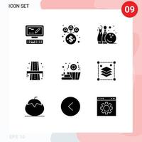 9 interface do usuário pacote de glifos sólidos de sinais e símbolos modernos de camadas de cópia jogo de madeira sauna rood elementos de design de vetores editáveis