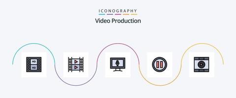 linha de produção de vídeo preenchida com 5 ícones planos, incluindo . música. Toque vetor