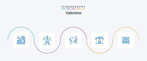 Pacote de ícones azul 5 dos namorados, incluindo amor. Casamento. amando. coração. casa vetor