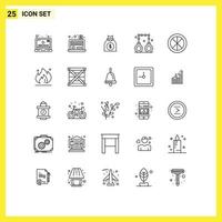 pacote de linha de 25 símbolos universais de elementos de design de vetores editáveis de advogado de polícia de dinheiro de decoração doméstica