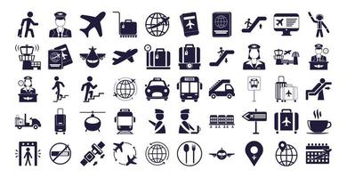 pacote de ícones definidos de aeroporto