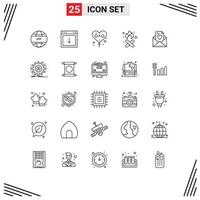 conjunto de 25 sinais de símbolos de ícones de interface do usuário modernos para fumaça, balão de lixo, fogo, amor, elementos de design de vetores editáveis