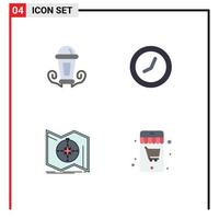 pacote de 4 ícones planos criativos de luz, mapa, lanterna, relógio, navegação, elementos de design de vetores editáveis