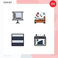 conjunto de 4 sinais de símbolos de ícones de interface do usuário modernos para quadro-negro wireframe quarto amor pesquisa de negócios elementos de design de vetores editáveis