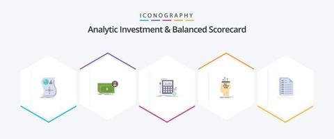 investimento analítico e Balanced Scorecard 25 pacote de ícones planos, incluindo conclusão. algoritmo. fluxo. mercado. financeiro vetor