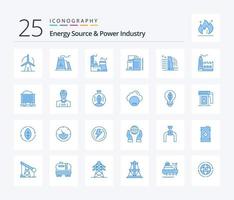 fonte de energia e indústria de energia 25 pacote de ícones de cor azul, incluindo engenheiro. roda. prédio. construção. carrinho vetor