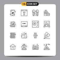 16 ícones criativos, sinais e símbolos modernos de configuração de malas de hotel, chuveiro de bagagem, elementos de design vetoriais editáveis vetor