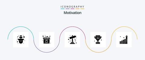 pacote de ícones de glifo de motivação 5, incluindo crescimento. sucesso. direção. Estrela. prêmio vetor