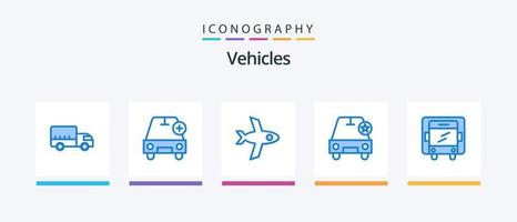 Pacote de ícones azul 5 de veículos, incluindo caminhão. Entrega. veículos. veículos. importante. design de ícones criativos vetor