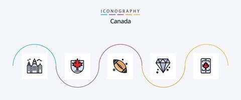 Linha do Canadá cheia de pacote de 5 ícones planos, incluindo folha. célula. bola. Móvel. Canadá vetor