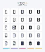 pacote de ícones cheios de 25 linhas de telefone móvel criativo, como celular. telefone. Câmera. costas. Móvel vetor