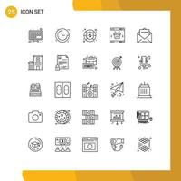 25 linhas temáticas de vetores e símbolos editáveis de elementos de design de vetores editáveis de aplicativo on-line de moeda de compras de envelope