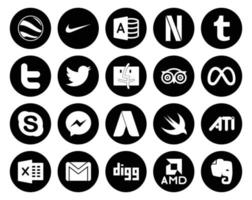 Pacote de 20 ícones de mídia social, incluindo ati adwords tripadvisor messenger skype vetor