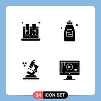 grupo de símbolos de ícones universais de 4 glifos sólidos modernos de química, biologia, ciência, limpeza, gel, ciência, elementos de design de vetores editáveis