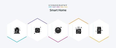 pacote de ícones de 25 glifos para casa inteligente, incluindo chamada. lavanderia. casa. casa. limpar \ limpo vetor