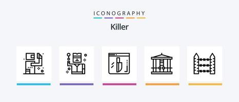 Killer Line 5 Icon Pack incluindo garrafa. farmacia. arame. medicamento. prisão. design de ícones criativos vetor