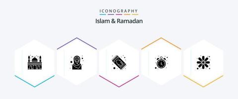 pacote de ícones de 25 glifos islam e ramadã, incluindo arte islâmica. Tempo. islamismo. Ramadã. jejum vetor