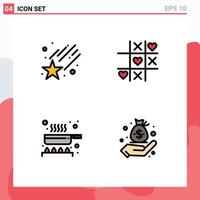 4 ícones criativos sinais modernos e símbolos de queda de frigideira jogo de negócios dos namorados elementos de design de vetores editáveis
