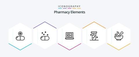 Elementos de farmácia Pacote de ícones de 25 linhas, incluindo laboratório. médico. pílulas. tubo . medicina vetor