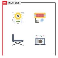 pacote de ícones planos de 4 símbolos universais de tarefas de móveis de dinheiro resto de dados elementos de design de vetores editáveis