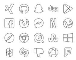 Pacote de 20 ícones de mídia social, incluindo navegador do windows quicktime chrome safari vetor