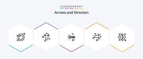pacote de ícones de 25 linhas de seta, incluindo multimídia. direção. flecha. flecha. direita vetor