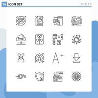 pacote de esboço de 16 símbolos universais de elementos de design de vetores editáveis de moeda de gráfico de marca de dinheiro em nuvem