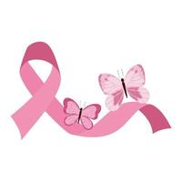 projeto de fita rosa borboletas mês de conscientização do câncer de mama vetor