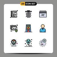 conjunto de 9 sinais de símbolos de ícones de interface do usuário modernos para sinais de segurança de tráfego de correio data elementos de design vetoriais editáveis vetor